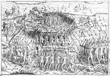 Illustration d'une attaque d'un fort Iroquois