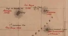 Carte en teintes bistre et gris figurant Fais, les îles Yap et Ulithi.