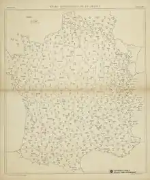 Ancienne carte de France où chaque département comporte un nom local.
