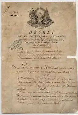 Décret de division du département de Rhône-et-Loire (recto).