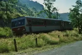 Autorail CFD pour Digne quittant Méailles en 1979.