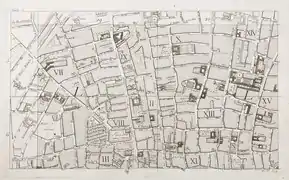 Les rues disparues lors du percement de la rue Étienne-Marcel, sur un plan de 1763.