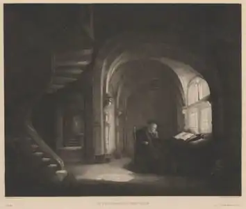 Le philosophe en méditation, d'après Rembrandt (n. d., université de Leyde).