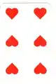Six de cœur, jeu hongrois. La valeur de la carte n'est pas indiquée en chiffre dans les coins.