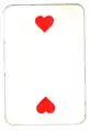 Deux de cœur, jeu hongrois. La valeur de la carte n'est pas indiquée en chiffre dans les coins.
