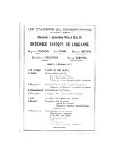 Annonce du concert du 9 décembre 1964 de l'Ensemble Baroque de Lausanne.