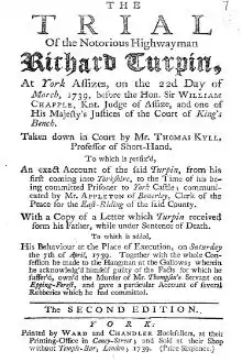 Première page de la brochure intitulée Le Procès du fameux voleur de grand chemin, Richard Turpin.