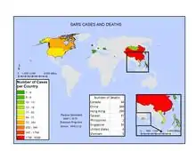 Répartition géographique des cas de SARS à la fin de l'épidémie