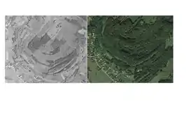 Terrasses de culture dans les Vosges belfortaines en 1947 et en 2014 ; la comparaison illustre la déprise agricole et l'enfrichement qui en résulte.