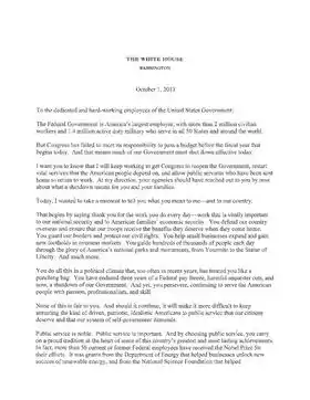 Lettre du président américain Barack Obama aux employés affectés par l'arrêt.