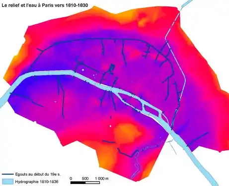 Le relief et les égouts vers 1810-1830.