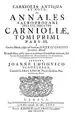 Page de titre de Carniolia antiqua et nova, tome I, 2e partie.